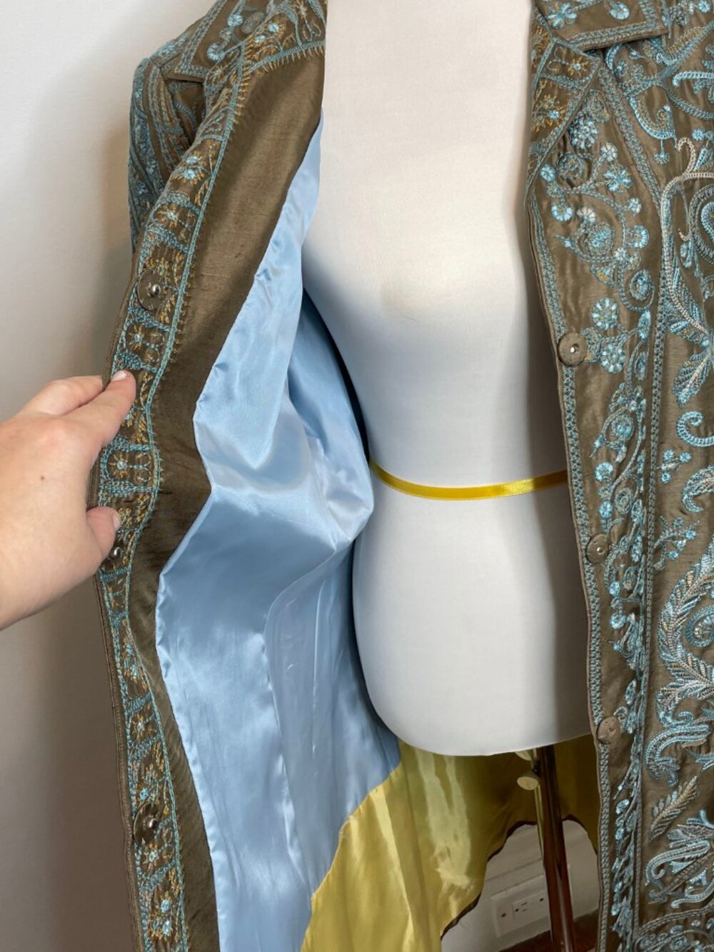 Johnny Was Silk Coat with Light Blue/Teal Embroidery - Picture 9 of 13
